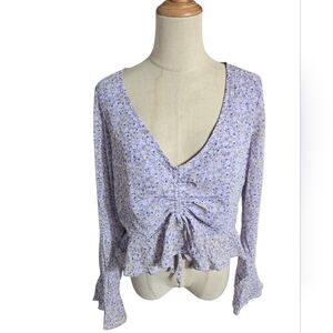 Divided Lavender Lilac Purple Floral Ruffled Blouse NWT